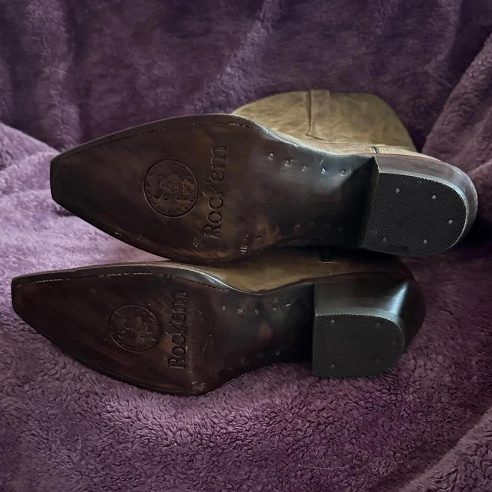 Rock’Em Brown Leather Tall Women's Cowboy Boots - Picture 2 of 4